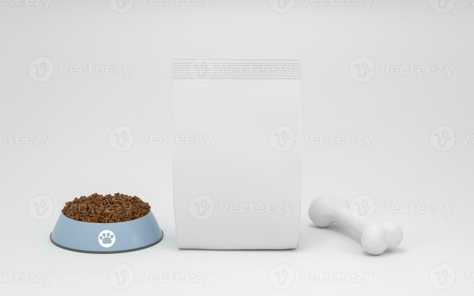 Pet food and empty branding food bag, 3d rendering. photo