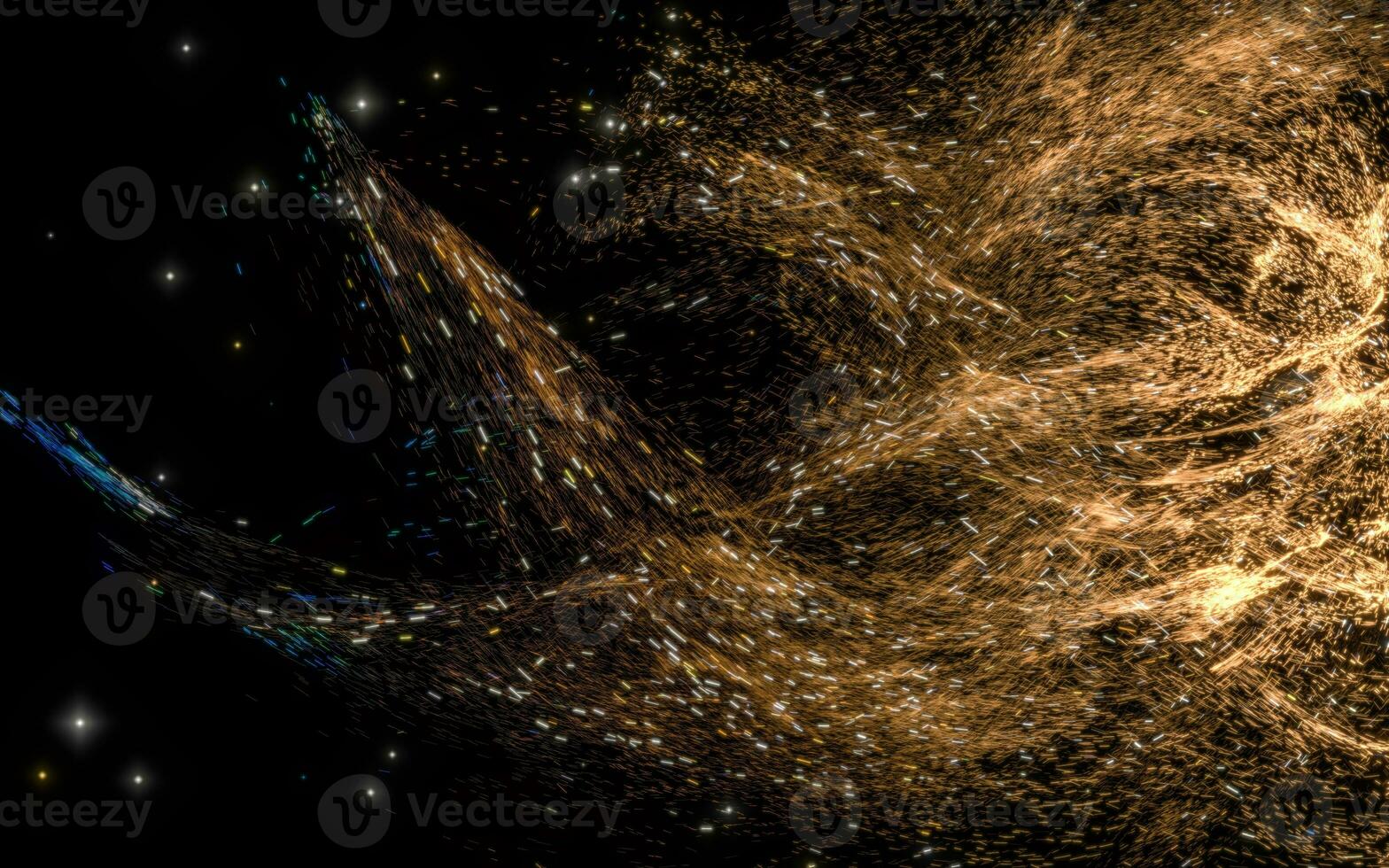 Glowing particles with wavy pattern, magical galaxy, 3d rendering. photo