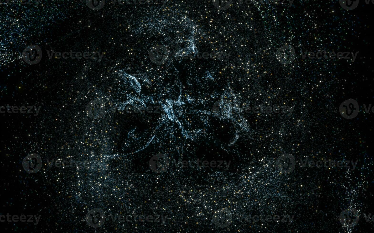Glowing particles with wavy pattern, magical galaxy, 3d rendering. photo
