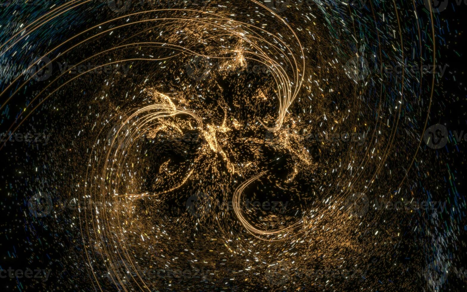 Glowing particles with wavy pattern, magical galaxy, 3d rendering. photo