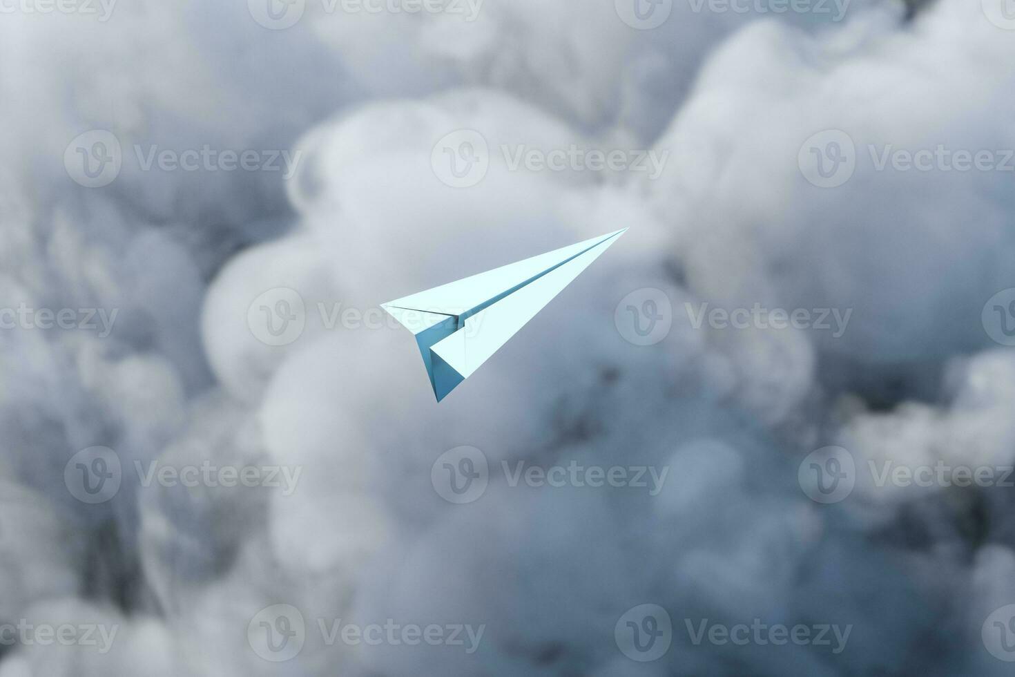 Paper plane fly over the cloud, 3d rendering photo