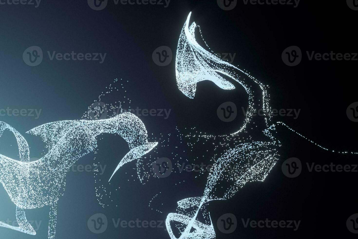Glowing motion particles with gradient blue background, 3d rendering. photo