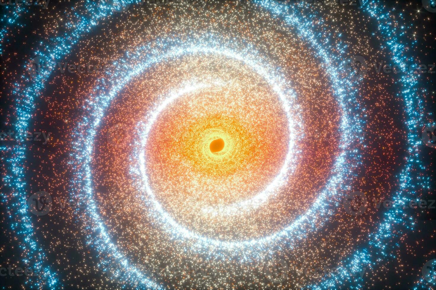 Glowing particles and milky way galaxy,explosive sparks,3d rendering. photo