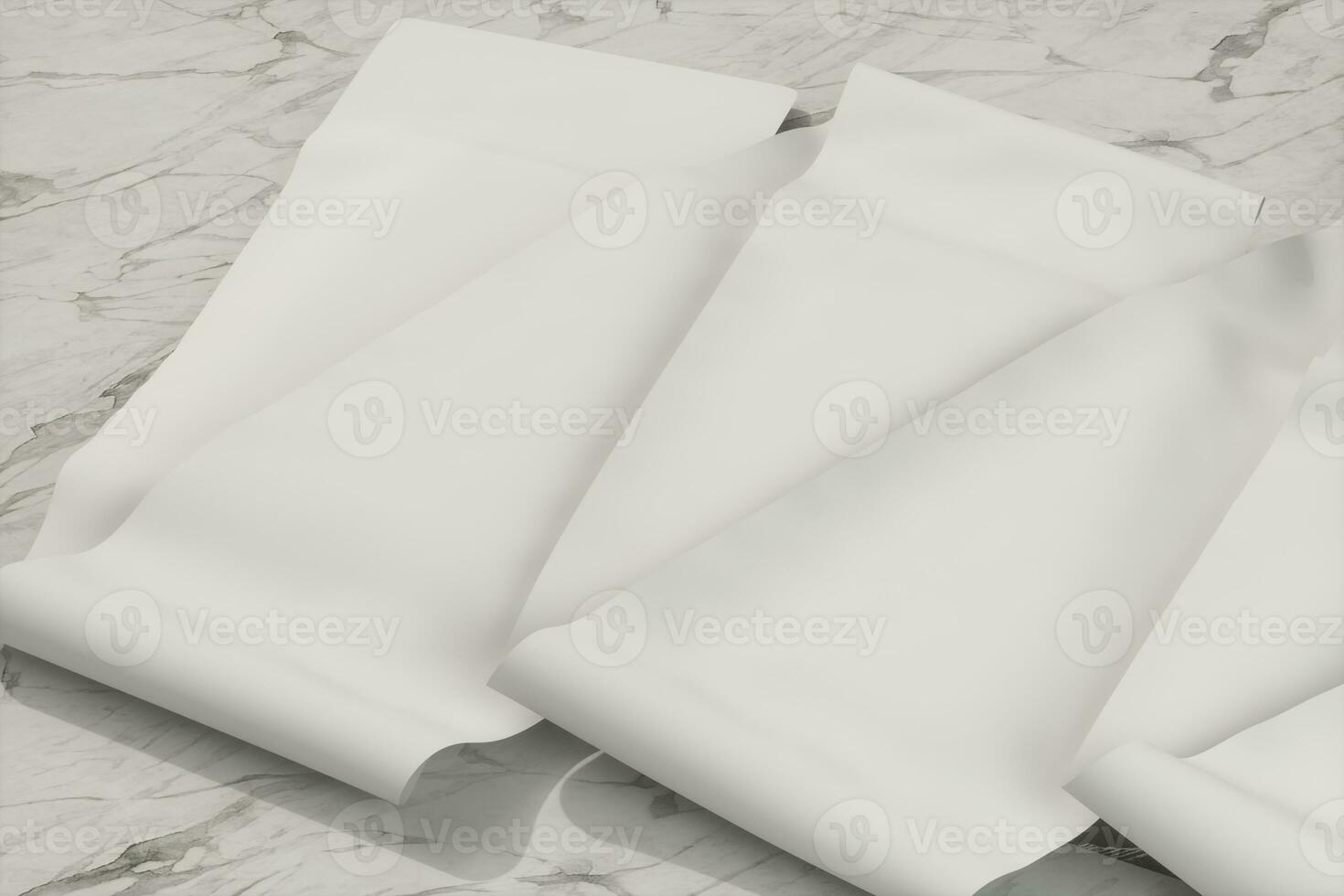 Blank roll of paper on the marble slab,marble background,3d rendering, photo