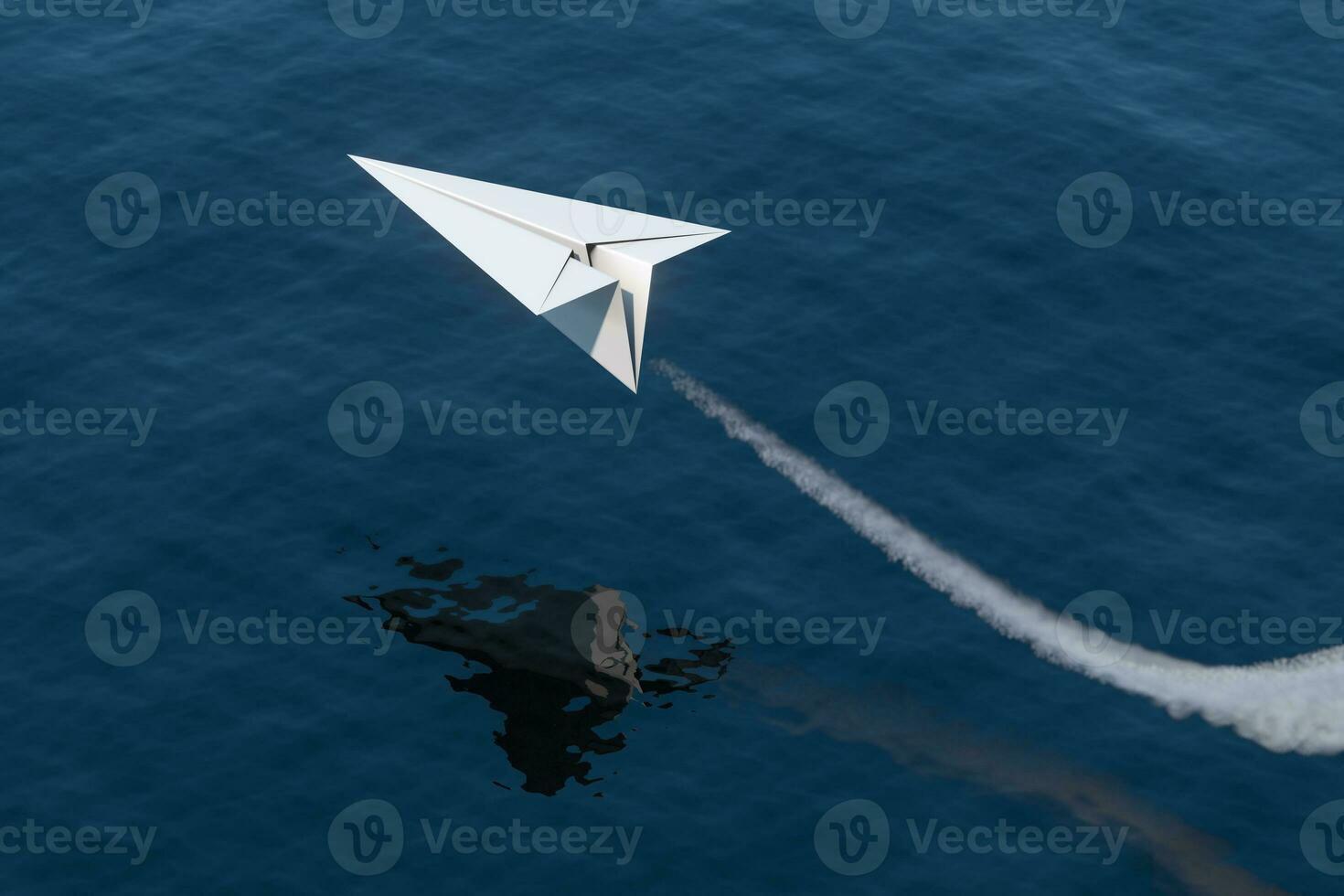 chorro papel avión mosca terminado el océano, 3d representación. foto