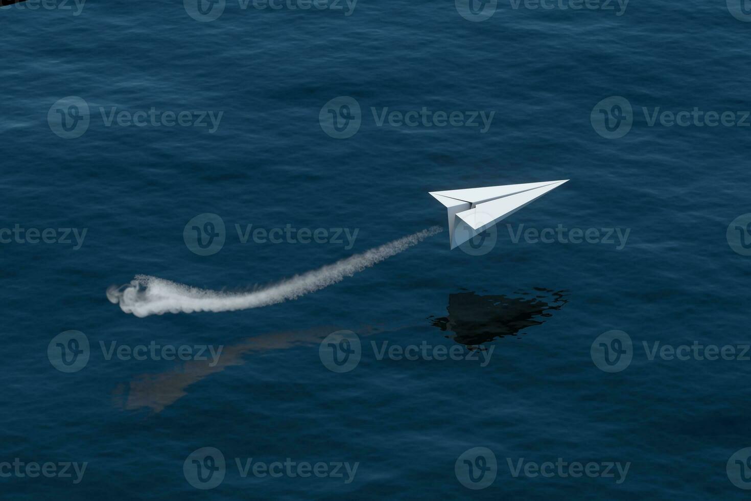 Jet paper plane fly over the ocean, 3d rendering. photo