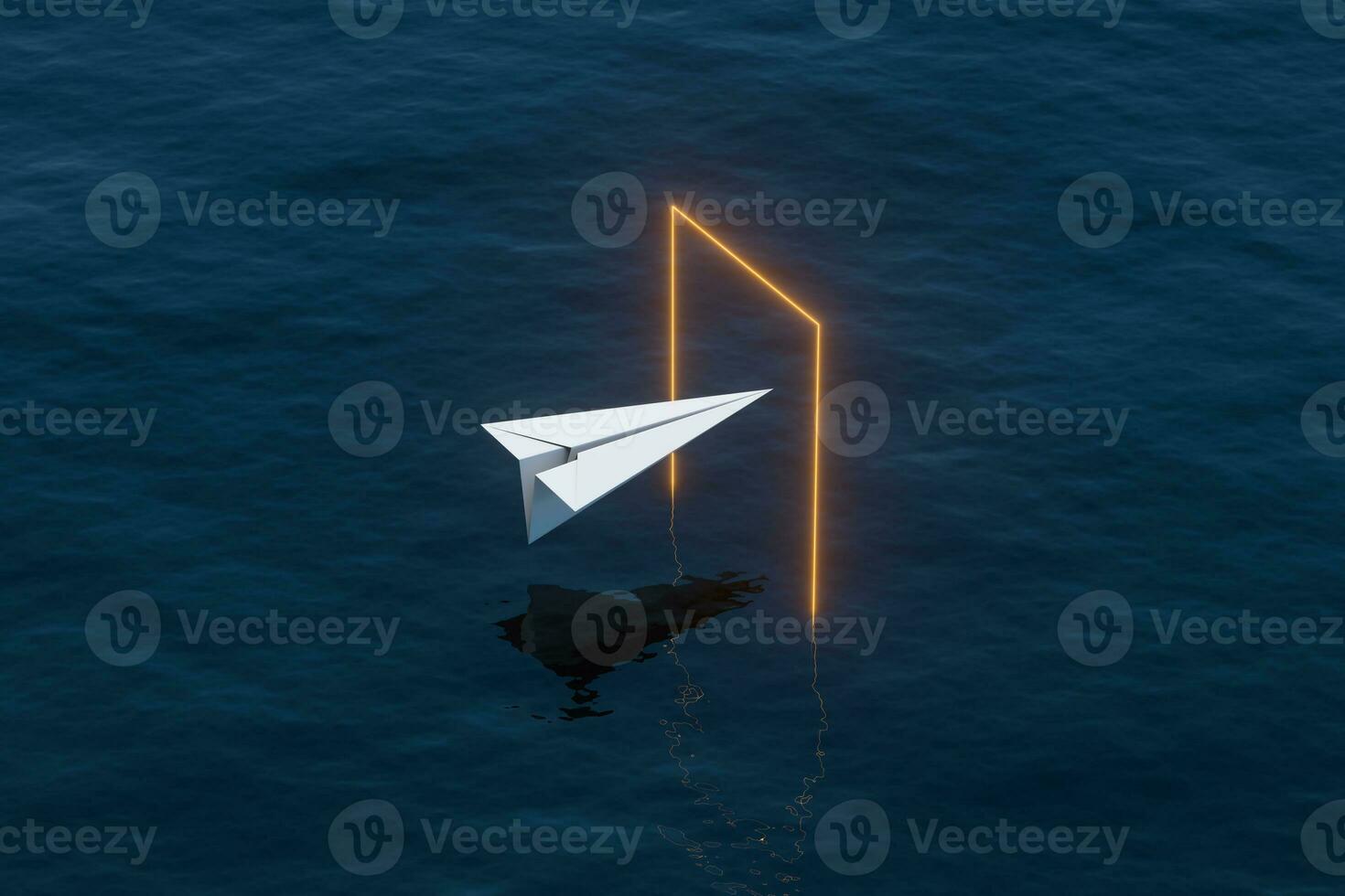 Paper plane fly over the laser door, 3d rendering. photo