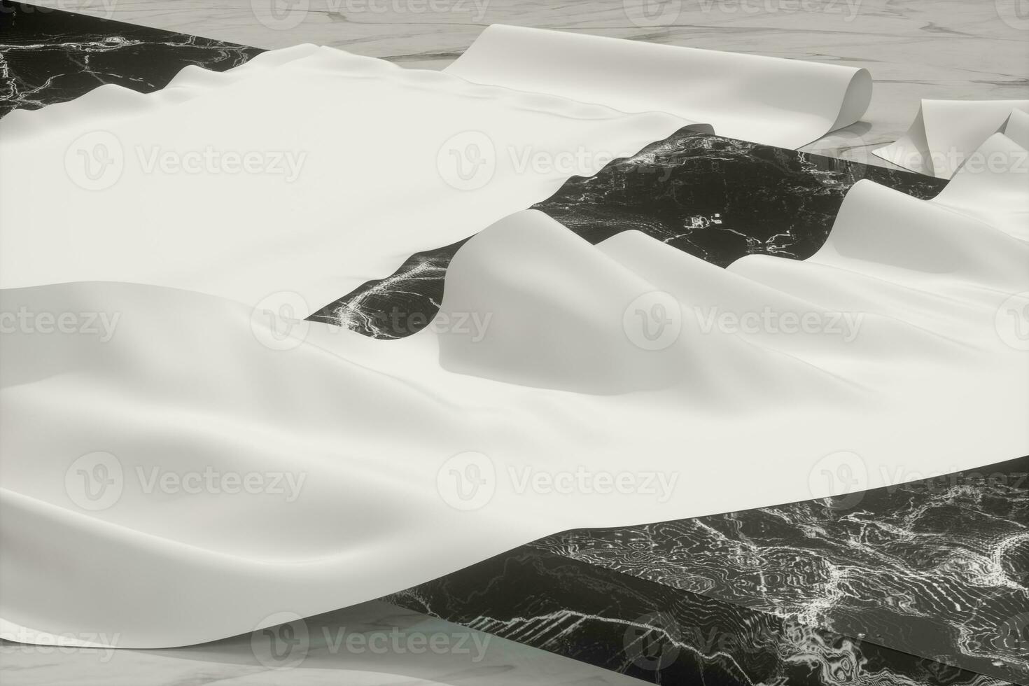 Blank roll of paper on the marble slab,marble background,3d rendering, photo