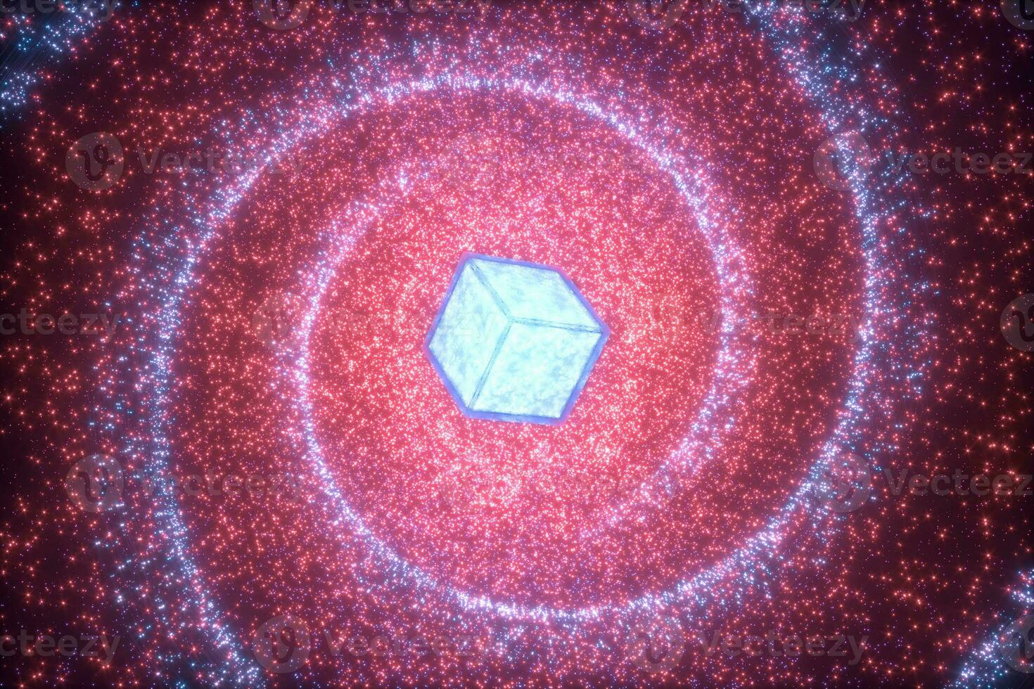 Glowing particles and milky way galaxy,explosive sparks,3d rendering. photo