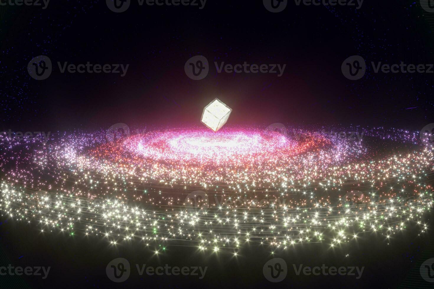 Glowing particles and milky way galaxy,explosive sparks,3d rendering. photo