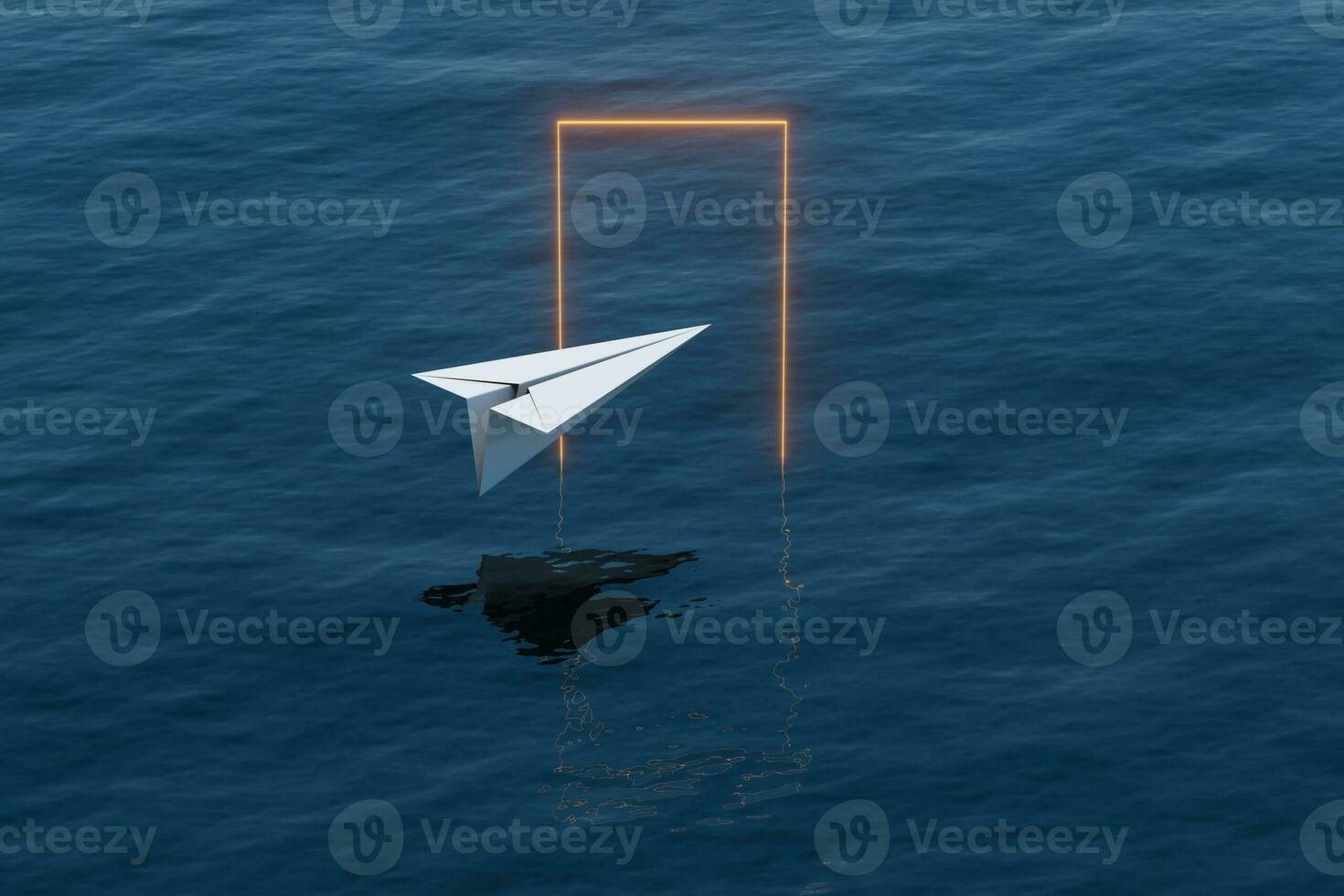 Paper plane fly over the laser door, 3d rendering. photo