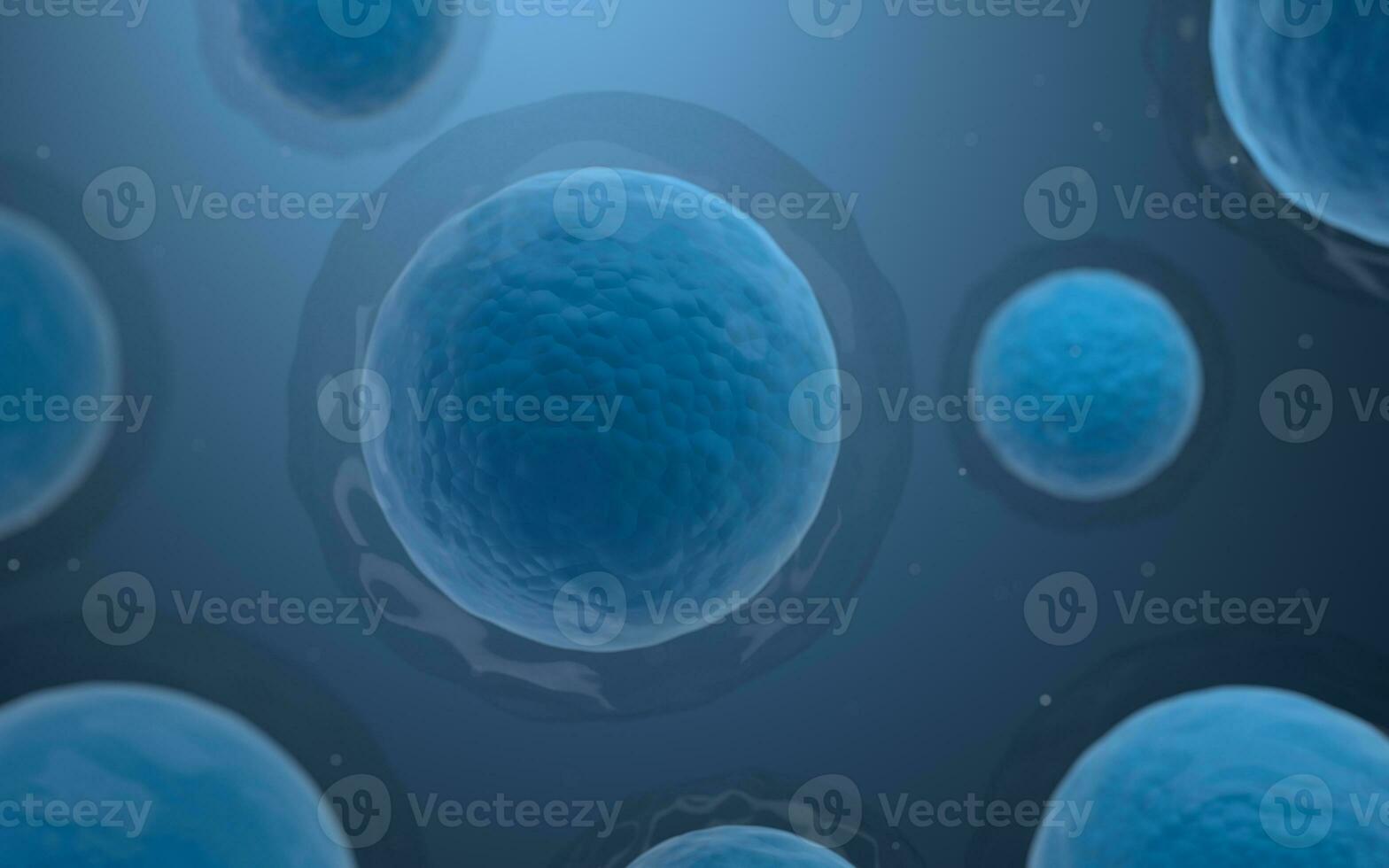 Biological cells with blue background, 3d rendering. photo