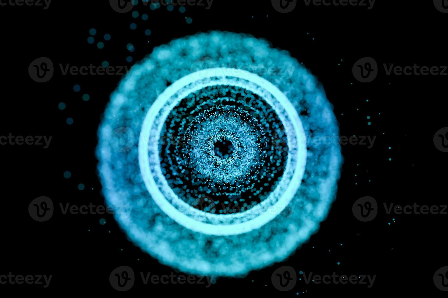 black hole with blue shiny particles, 3d rendering. photo