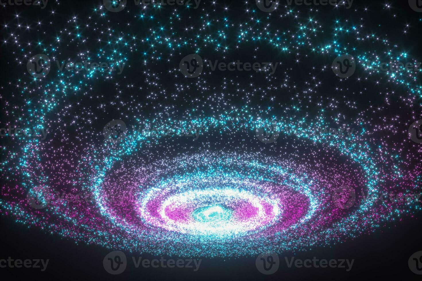 Glowing particles and milky way galaxy,explosive sparks,3d rendering. photo