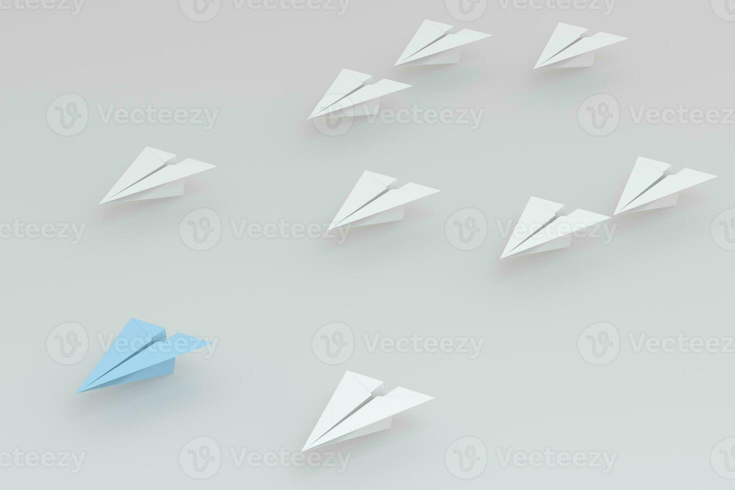 Blue paper plane white ones on white background, 3d rendering. photo
