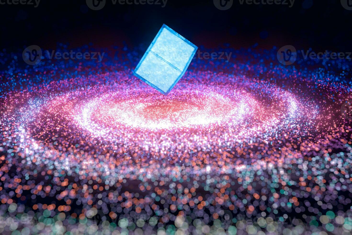 Glowing particles and milky way galaxy,explosive sparks,3d rendering. photo