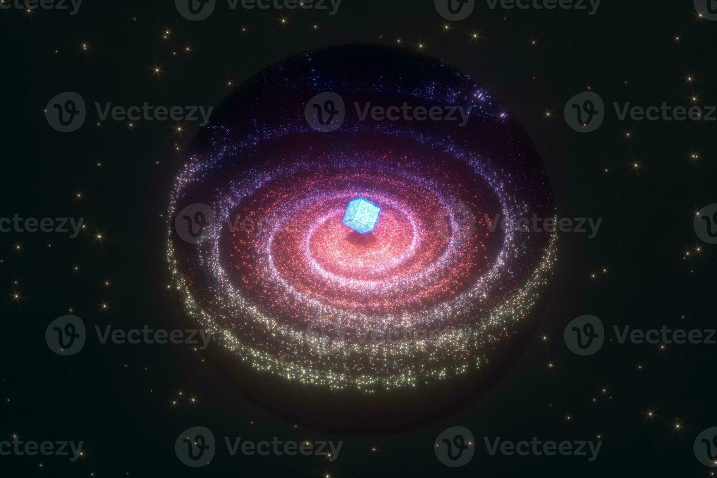 Glowing particles and milky way galaxy,explosive sparks,3d rendering. photo