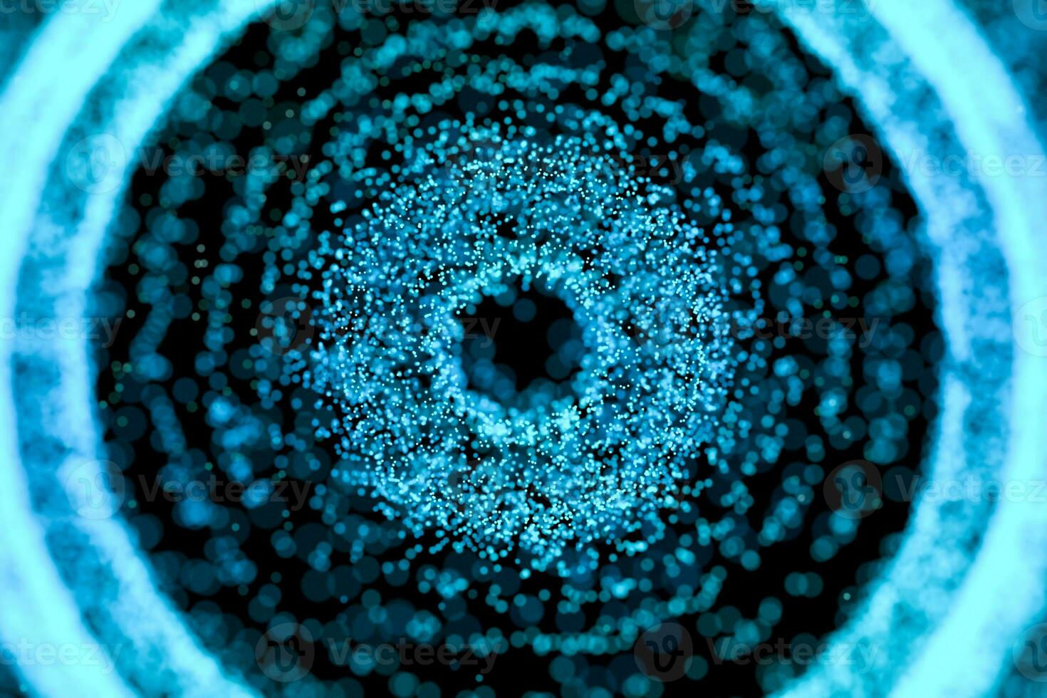 black hole with blue shiny particles, 3d rendering. photo