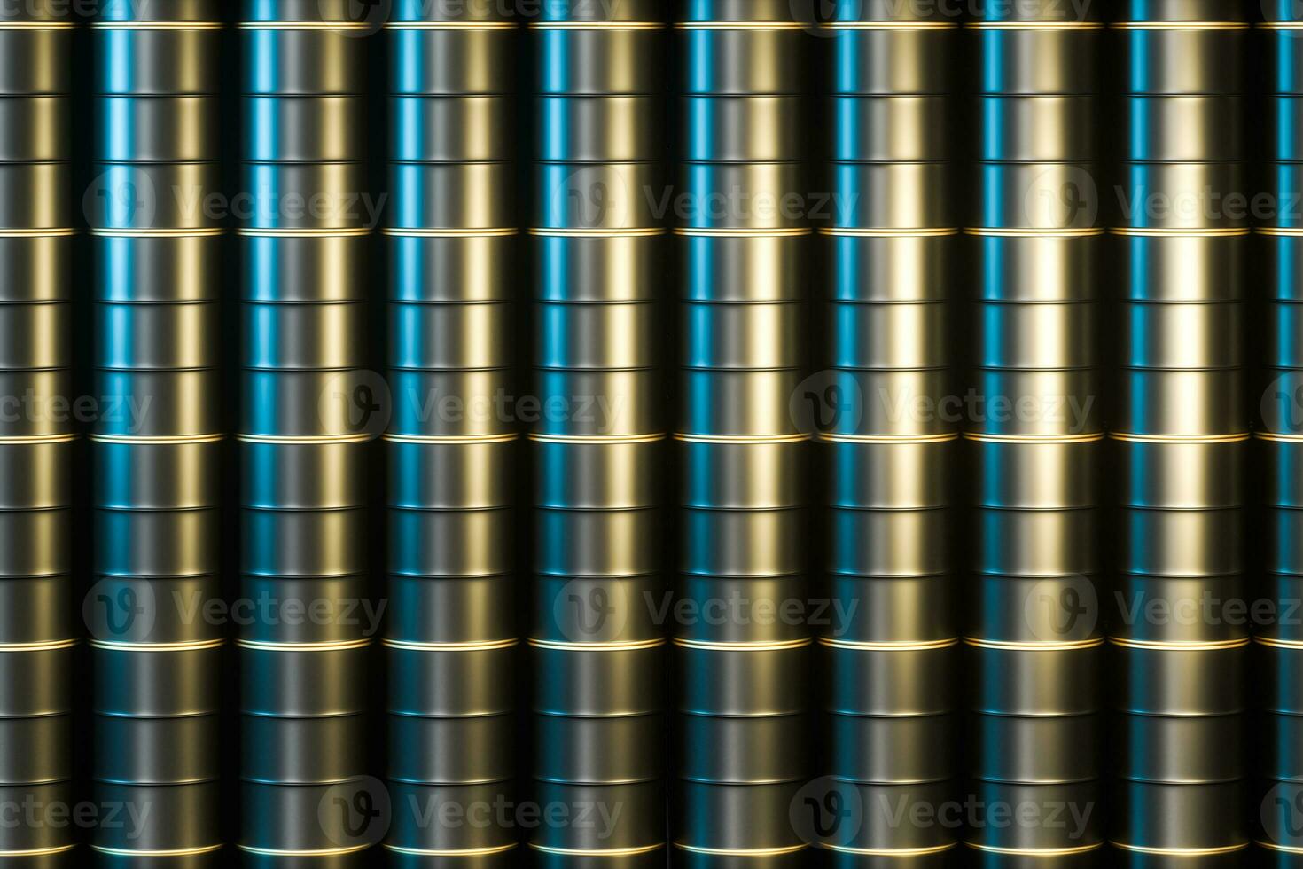 Black polished oil barrels lining up in the warehouse,3d rendering. photo