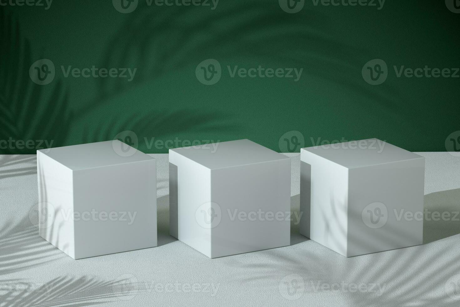 Cube object stand with green wall, 3d rendering. photo