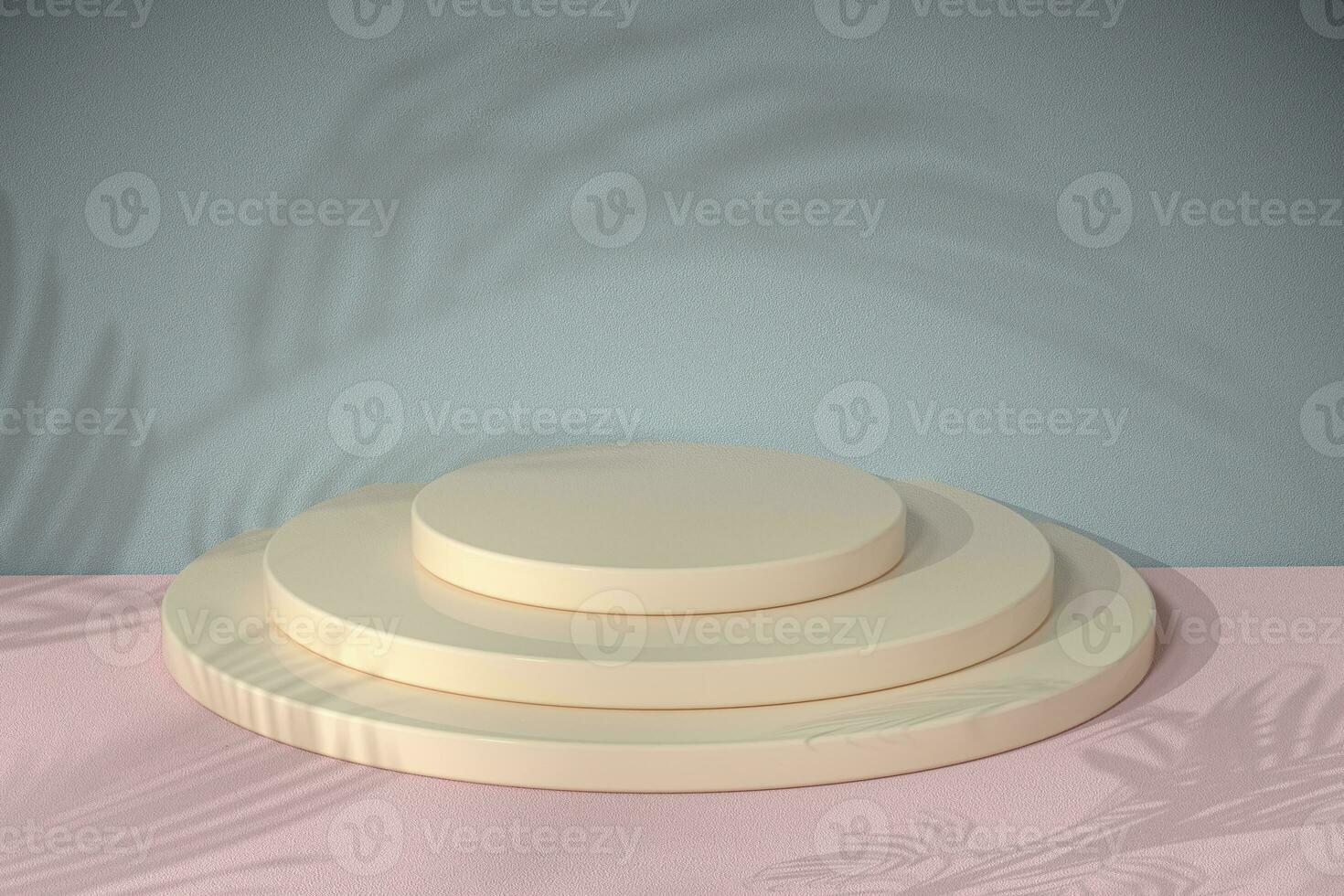 Round object stand with leaf shadow background, 3d rendering. photo