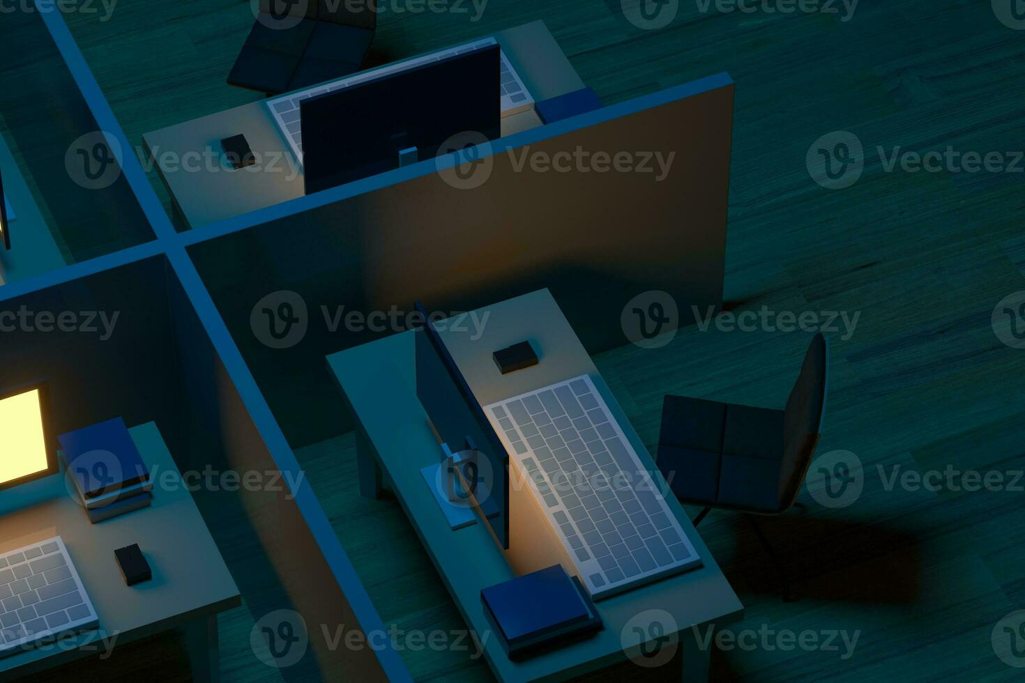 Office model and wooden floor with dark background,3d rendering. photo