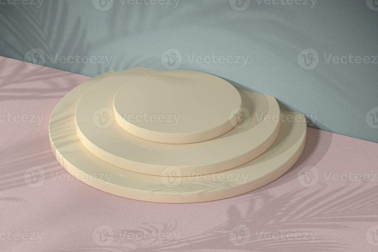 Round object stand with leaf shadow background, 3d rendering. photo