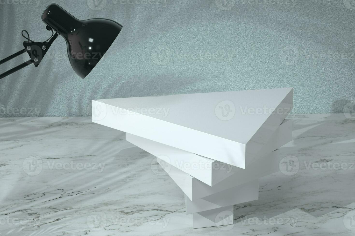 White triangle stands in the corner, 3d rendering. photo