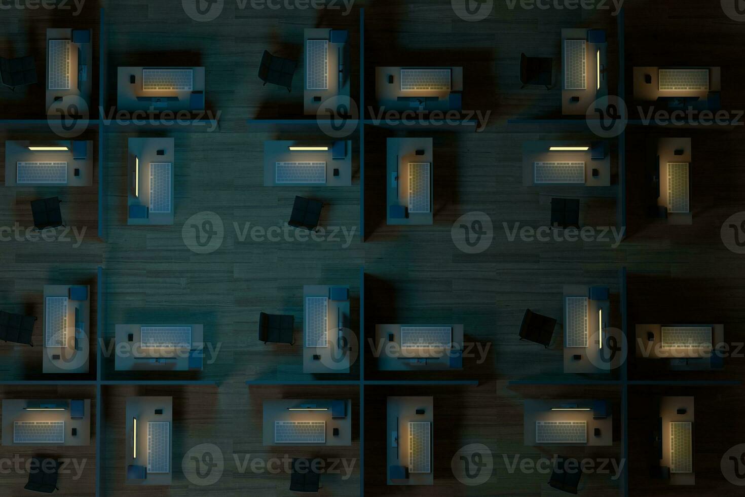 Office model and wooden floor with dark background,3d rendering. photo