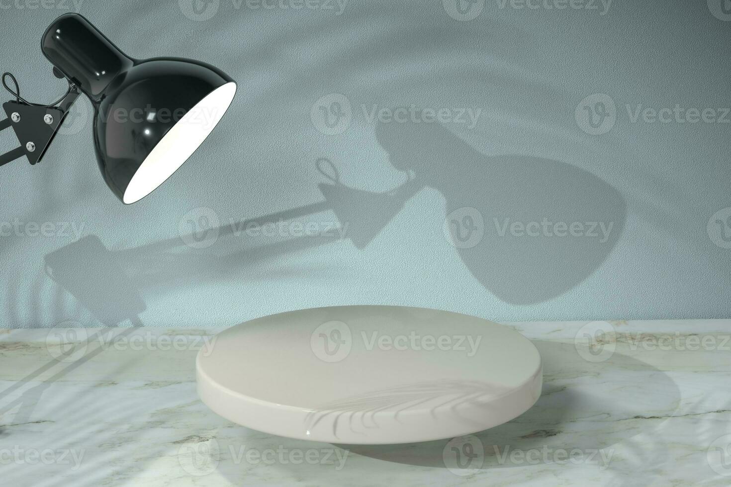 Round object stand with leaf shadow background, 3d rendering. photo