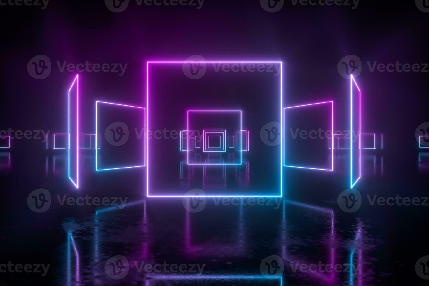 Geometric figures and neon lights,abstract conception,3d rendering. photo