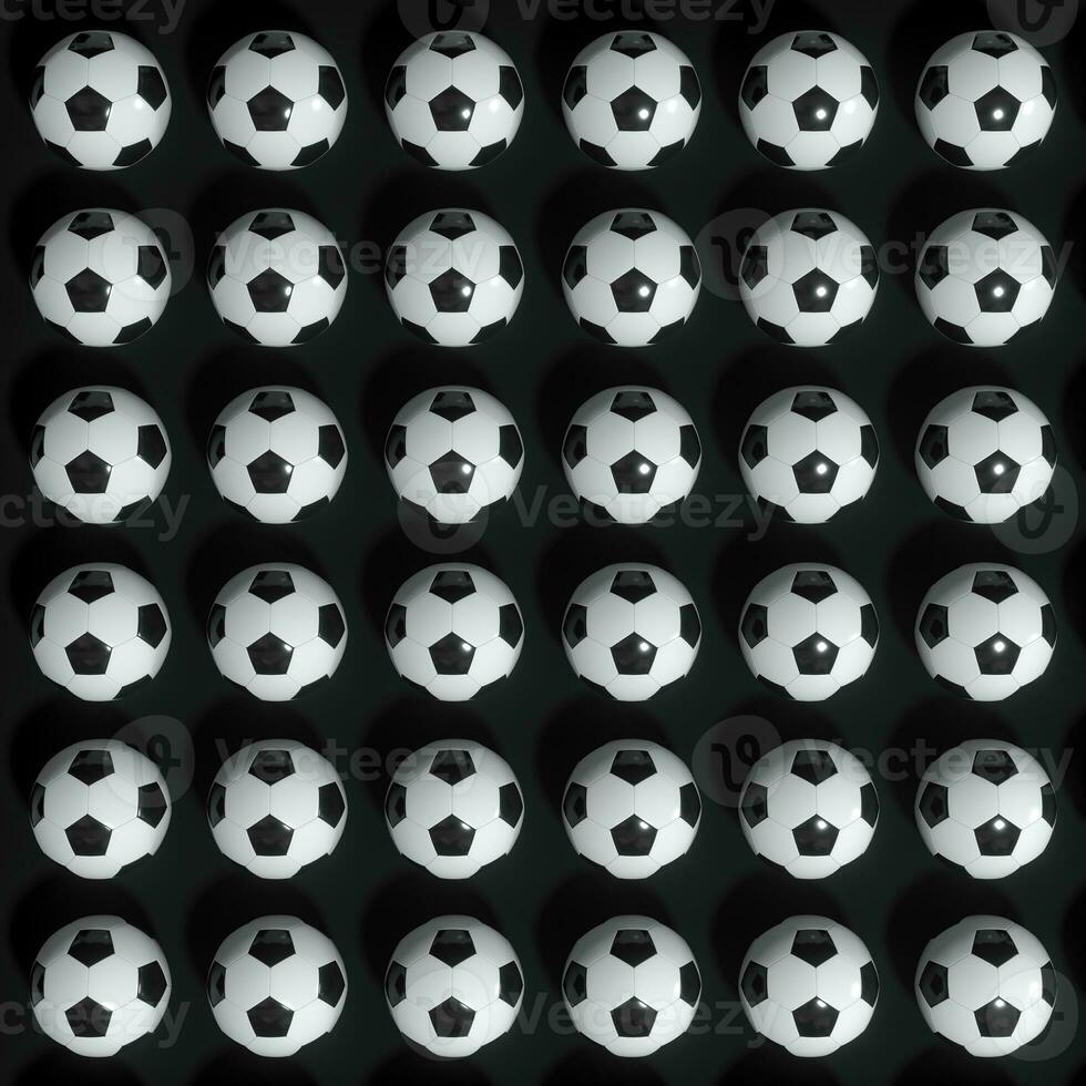 Repeating sports ball pattern with black background, 3d rendering. photo
