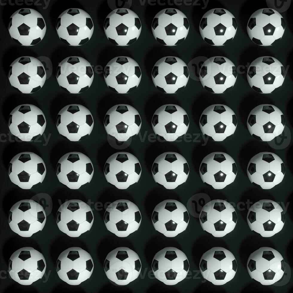 Repeating sports ball pattern with black background, 3d rendering. photo