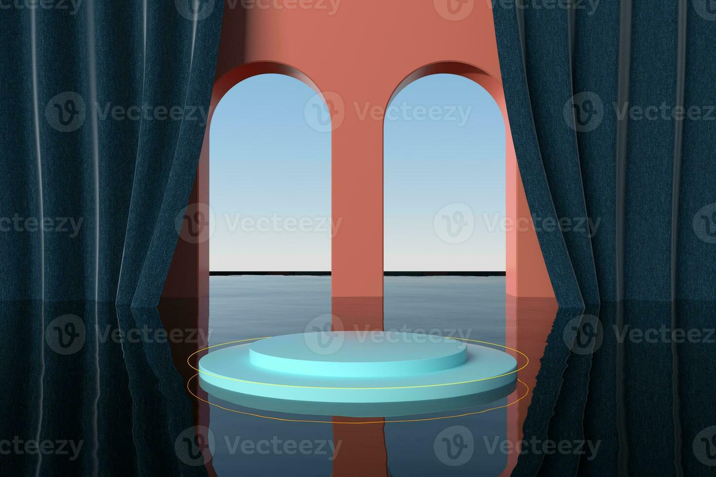 Round podium with creative geometric decoration, 3d rendering. photo