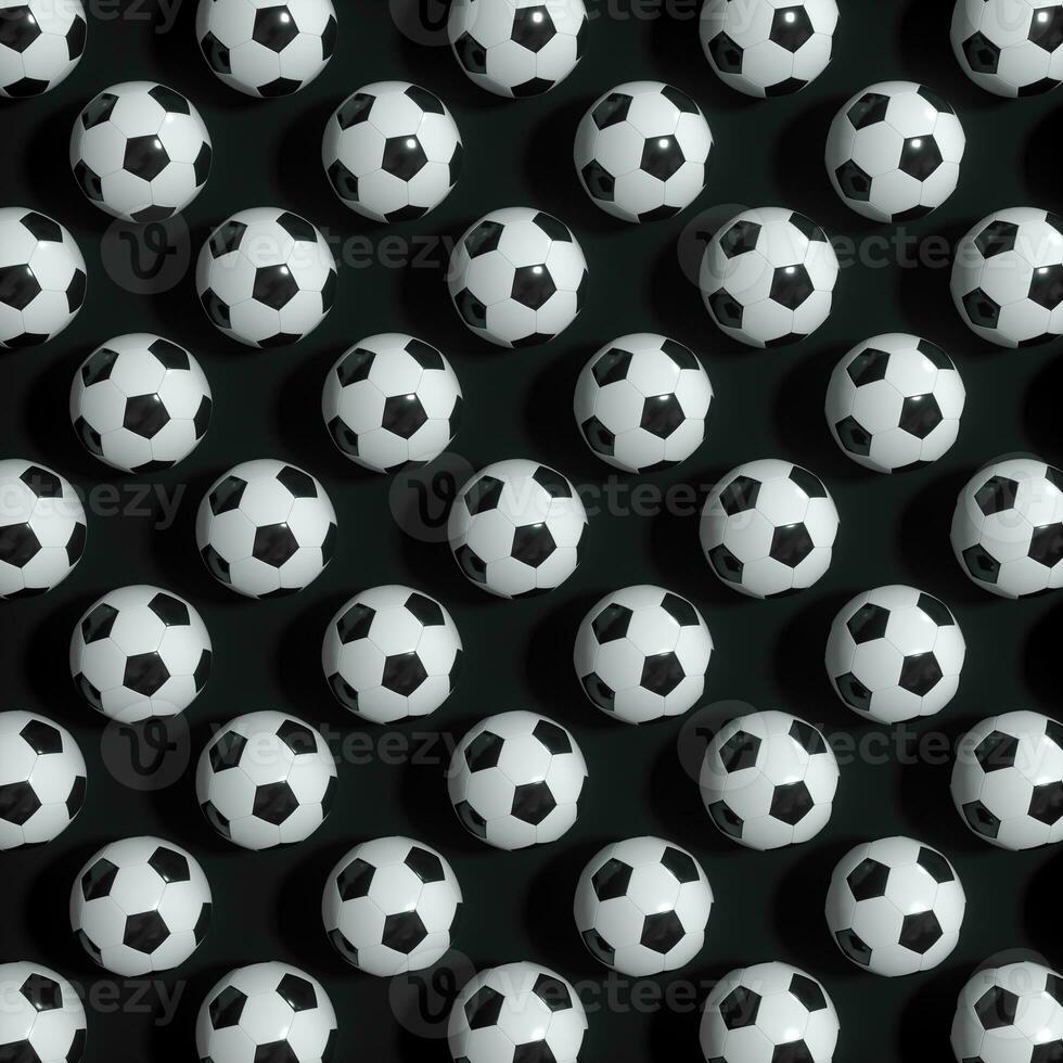 Repeating sports ball pattern with black background, 3d rendering. photo