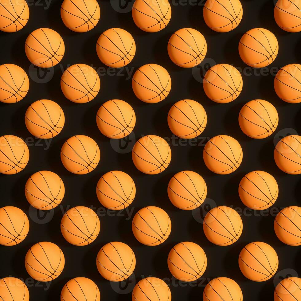 Repeating sports ball pattern with black background, 3d rendering. photo