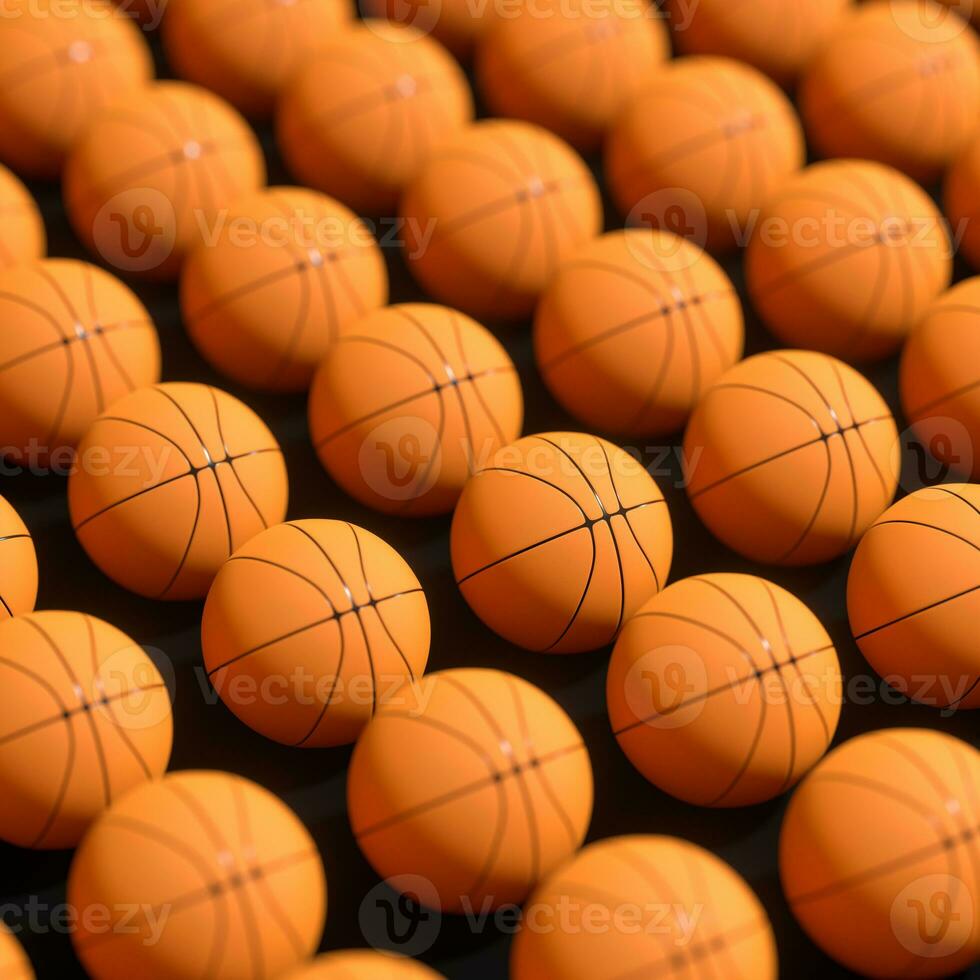 Repeating sports ball pattern with black background, 3d rendering. photo