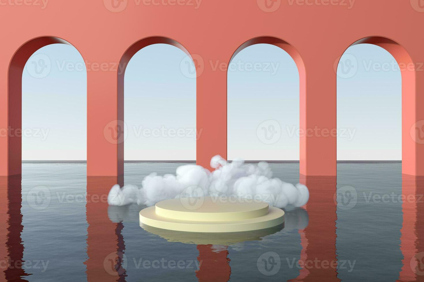 Round podium with creative geometric decoration, 3d rendering. photo