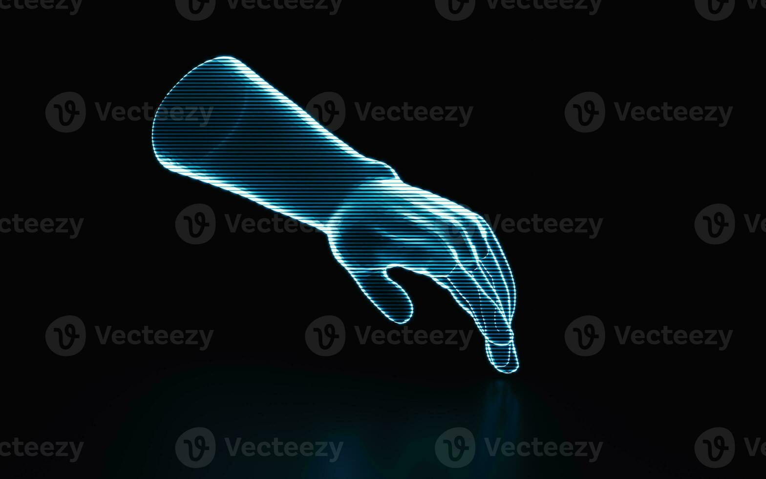 Holographic image of a hand, futuristic element, 3d rendering. photo