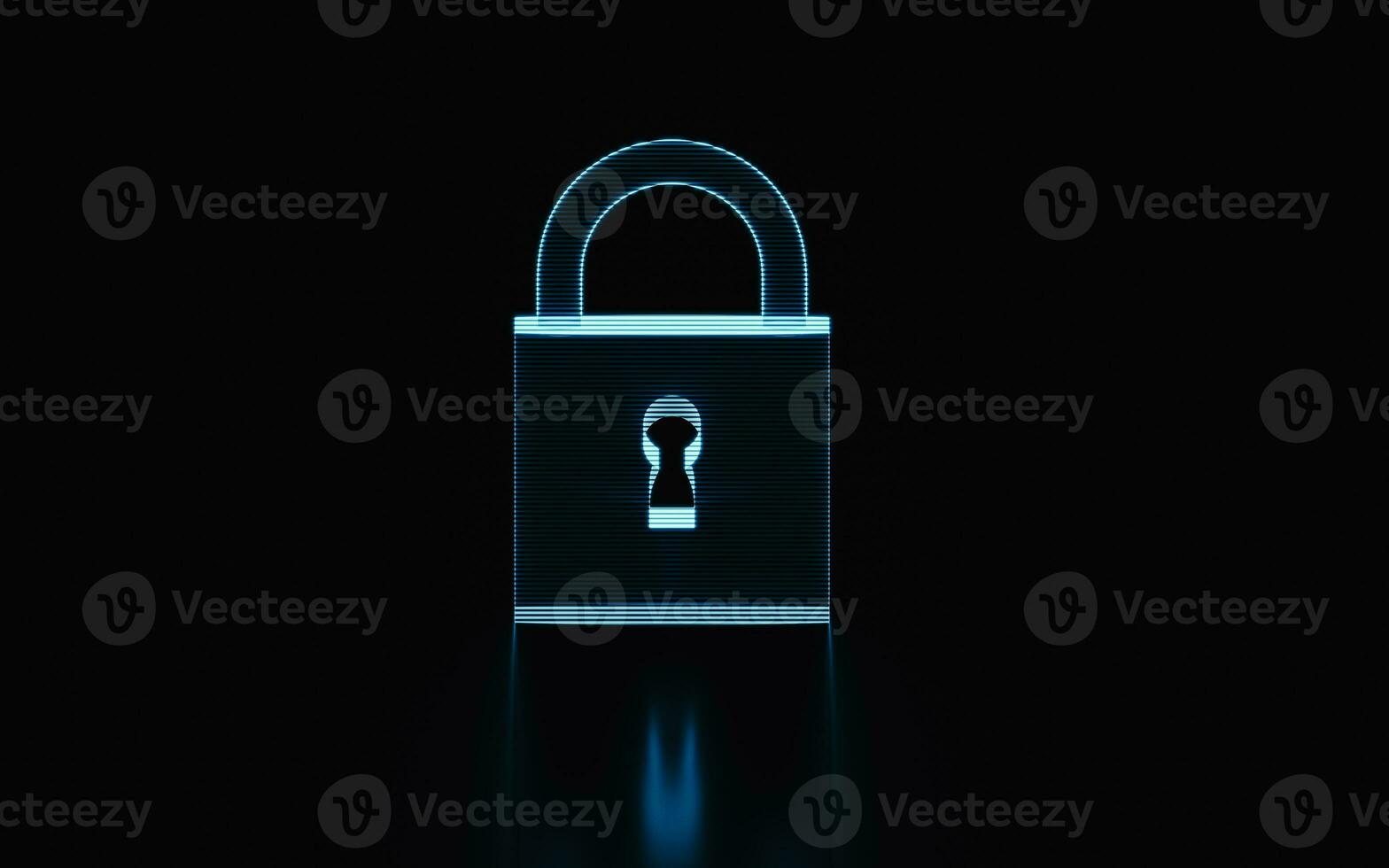Holographic image of a lock, futuristic element, 3d rendering. photo
