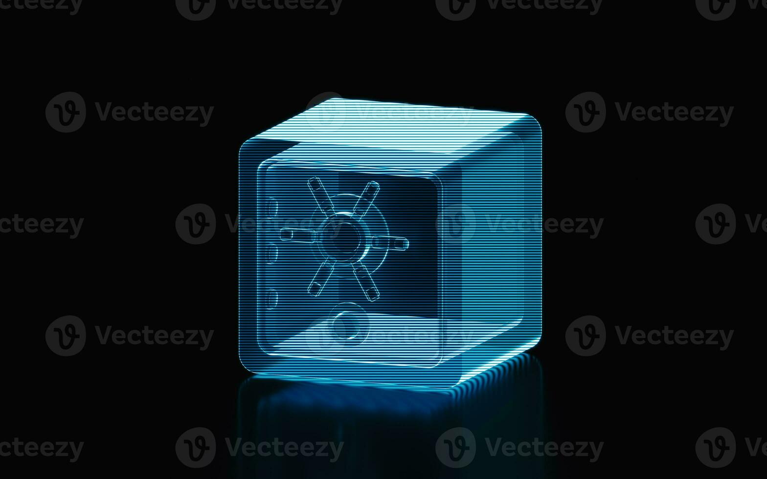 Holographic image of safe box, futuristic element, 3d rendering. photo