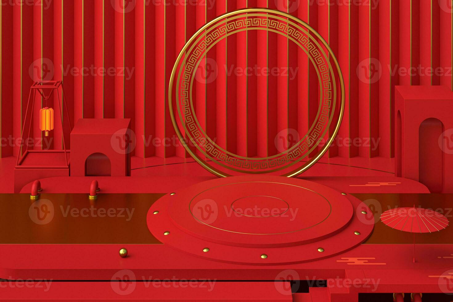 Red creative presentation stage, 3d rendering. photo