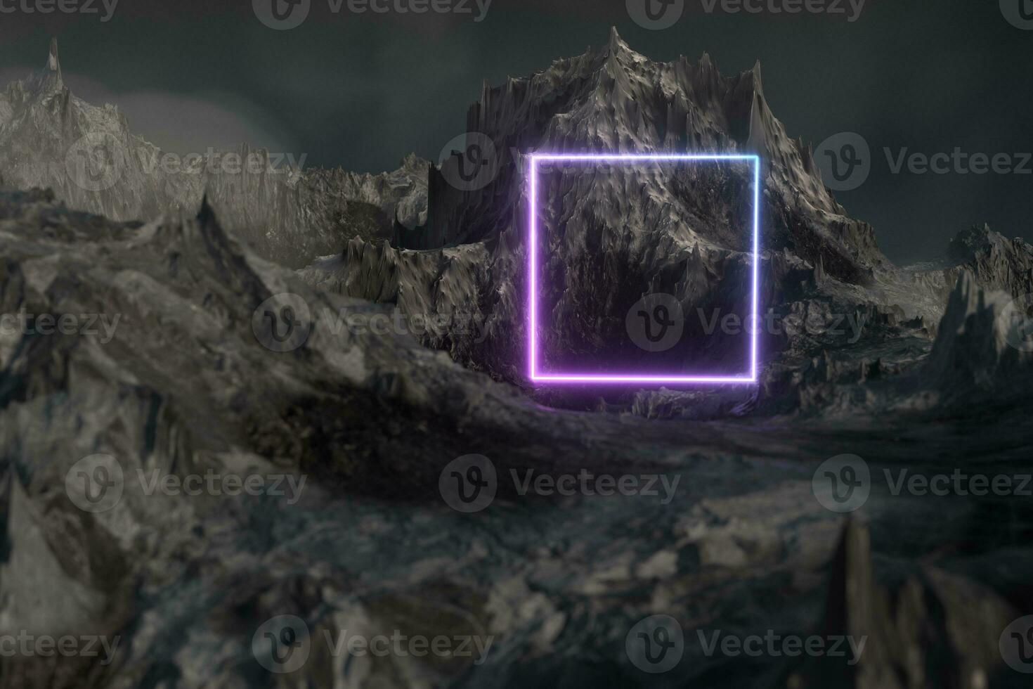 Magical peak with misty fog, 3d rendering. photo