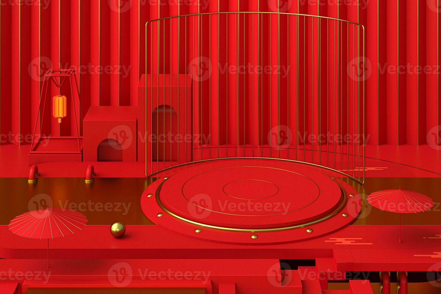 Red creative presentation stage, 3d rendering. photo