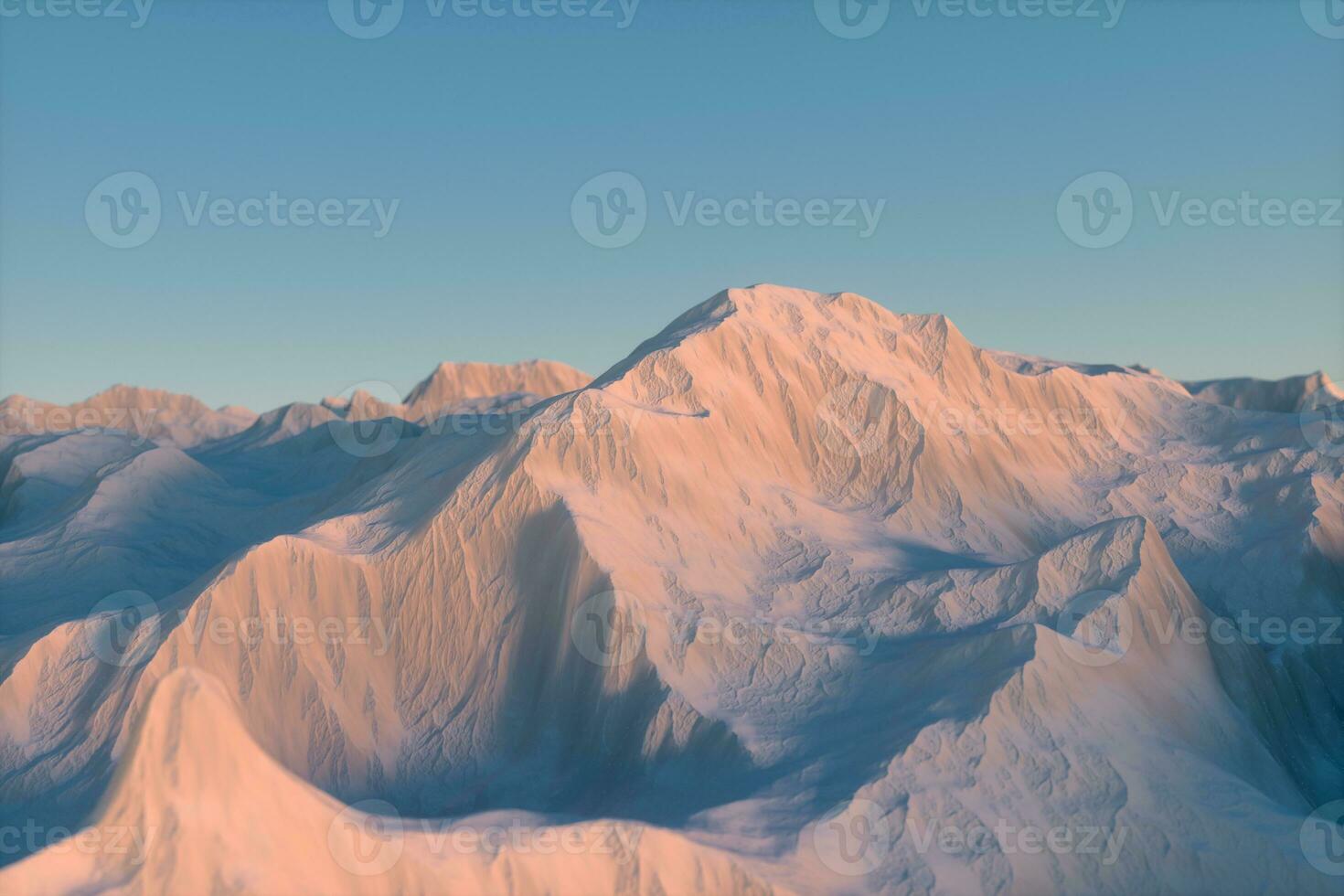 A stretch of snow mountain with blue sky, 3d rendering. photo