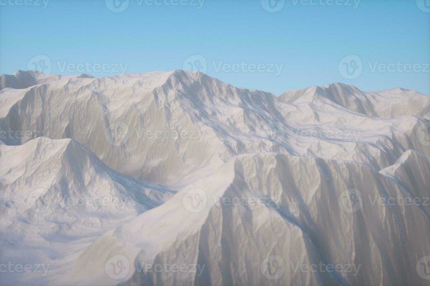 A stretch of snow mountain with blue sky, 3d rendering. photo