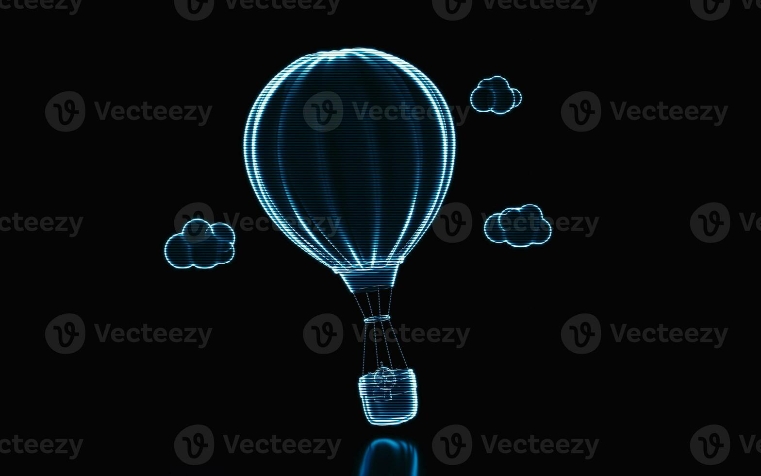 Holographic image of a hot air balloon, futuristic element, 3d rendering. photo