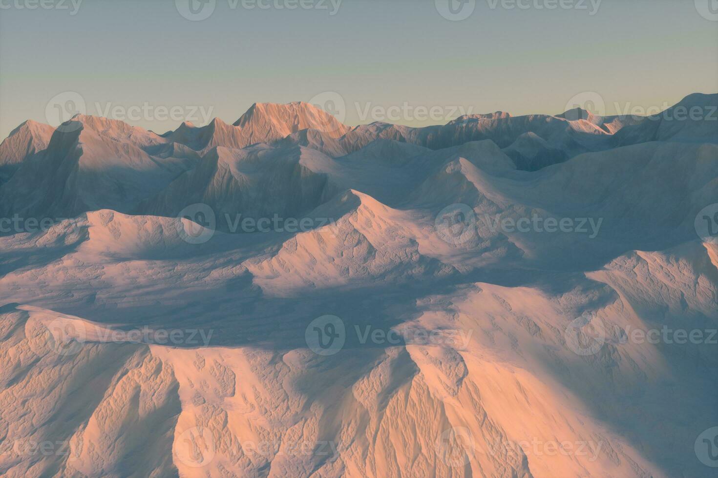 A stretch of snow mountain with blue sky, 3d rendering. photo