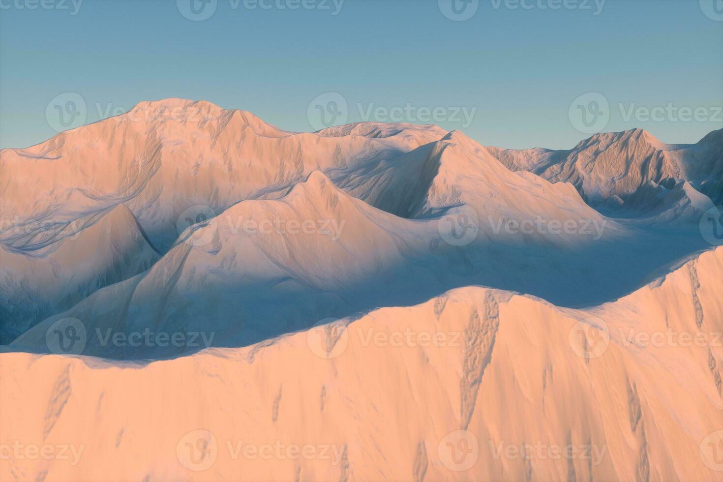 A stretch of snow mountain with blue sky, 3d rendering. photo