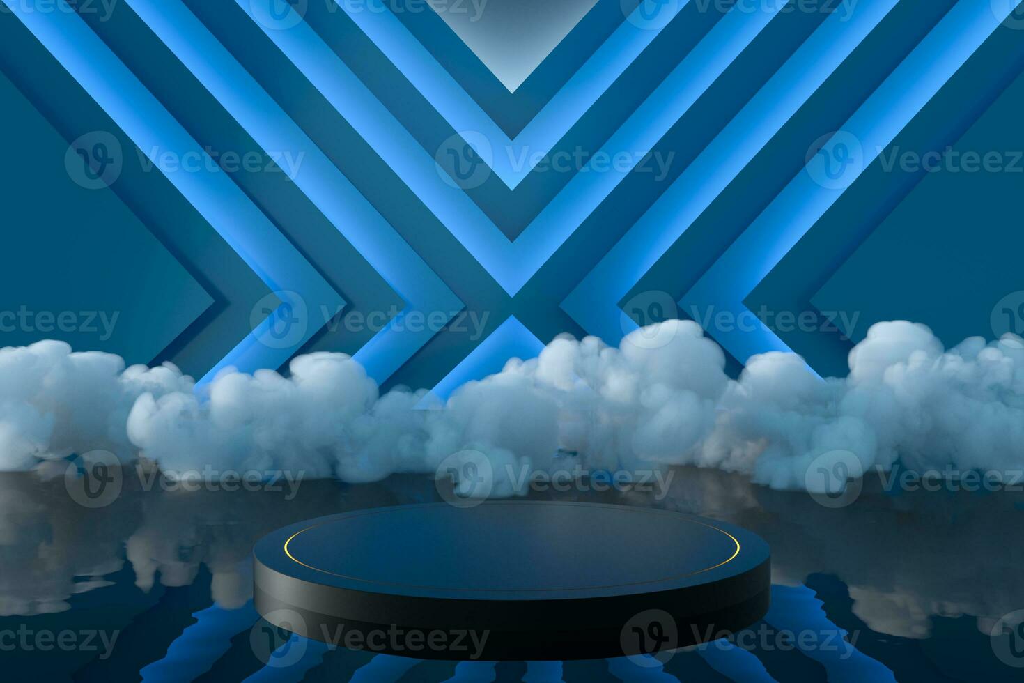 Round podium with creative geometric decoration, 3d rendering. photo